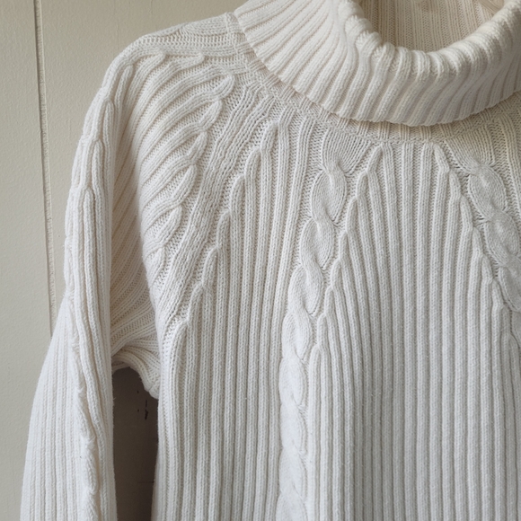 Liz Claiborne Cable Knit Turtleneck Sweater White Sz L - Picture 2 of 14